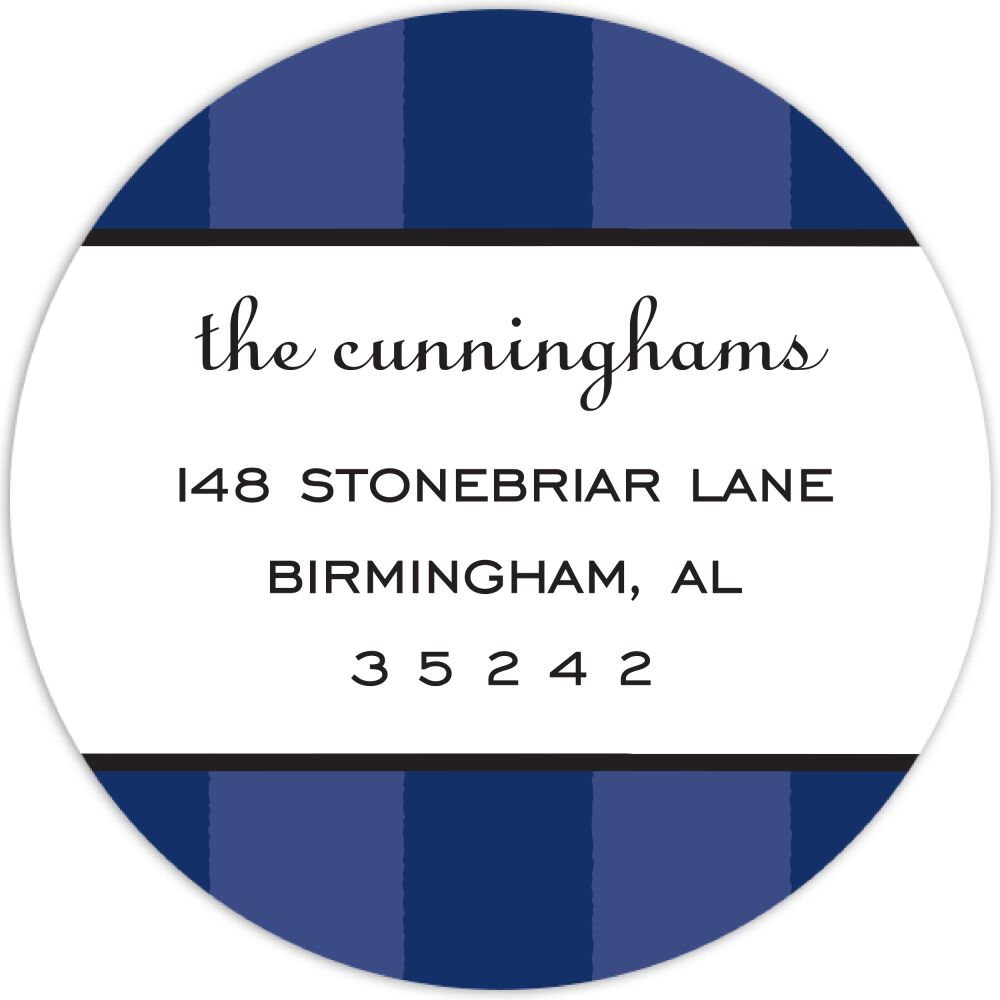 Classic Stripes Navy Round Return Address Sticker