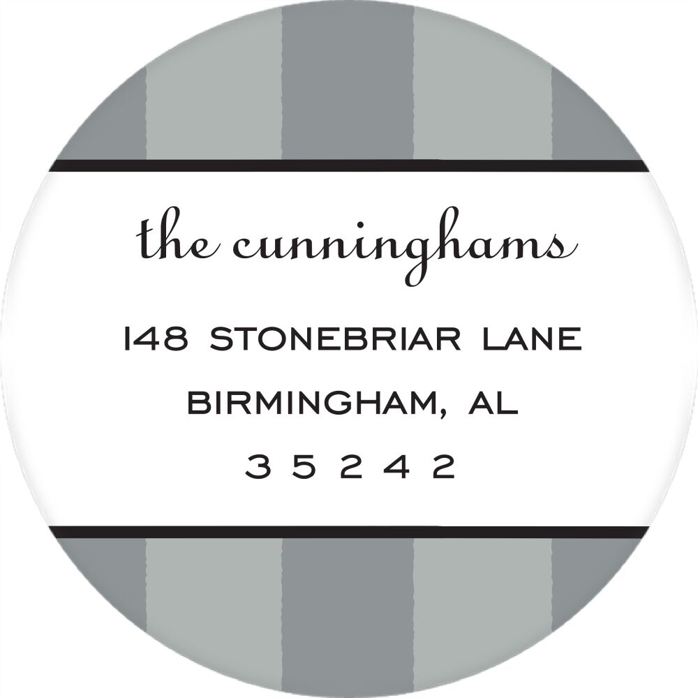 Classic Stripes Silver Round Return Address Sticker