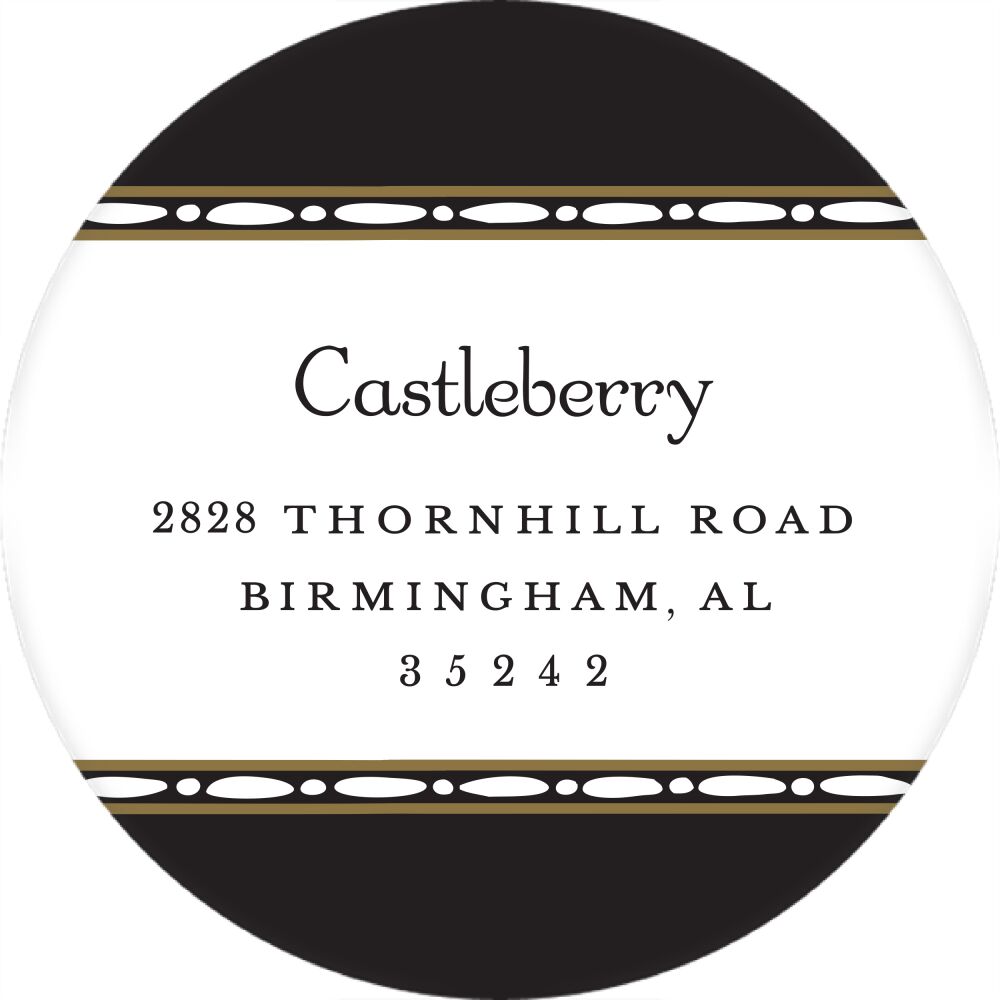 Beaded Border Black Round Return Address Sticker