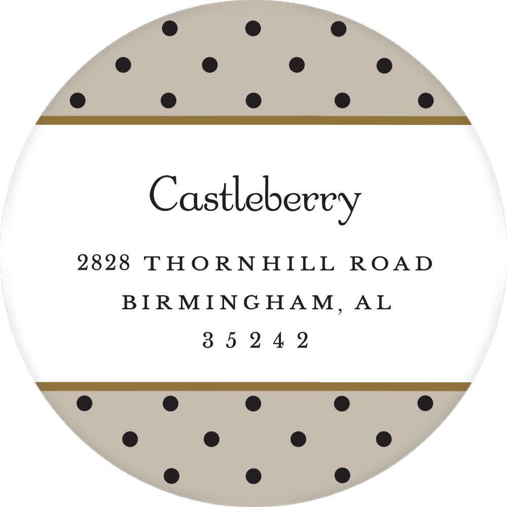 Dots Taupe & Black Round Return Address Sticker