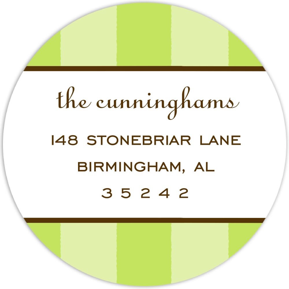 Classic Stripes Lime Round Return Address Sticker