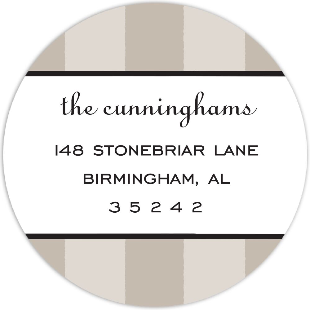 Classic Stripes Taupe Round Return Address Sticker