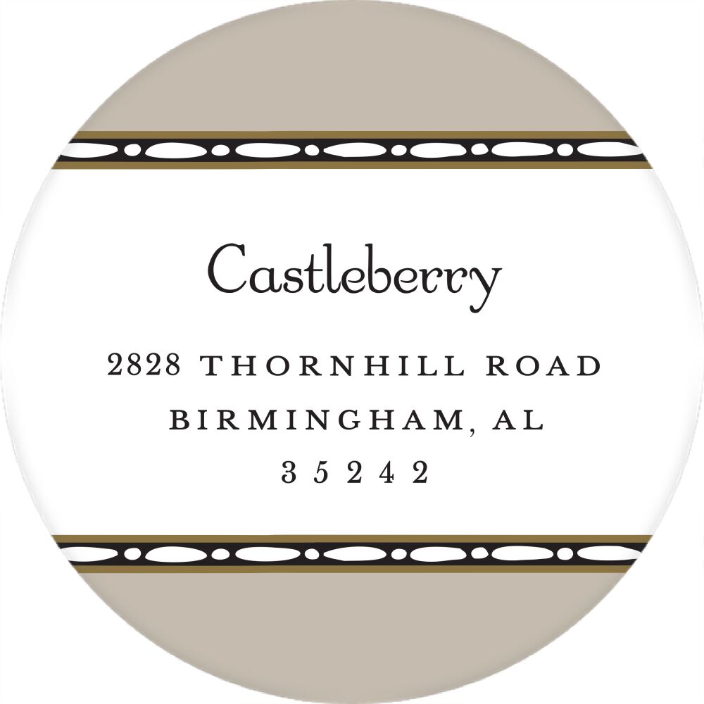 Beaded Border Taupe Round Return Address Sticker
