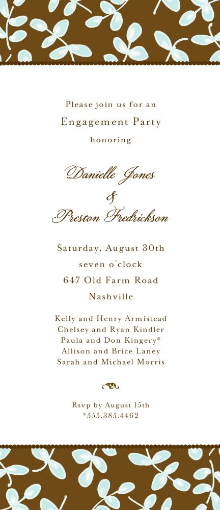 Fun Leaves Aqua On Chocolate Invitation