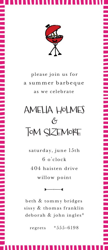 Striped Edge Hot Pink Invitation