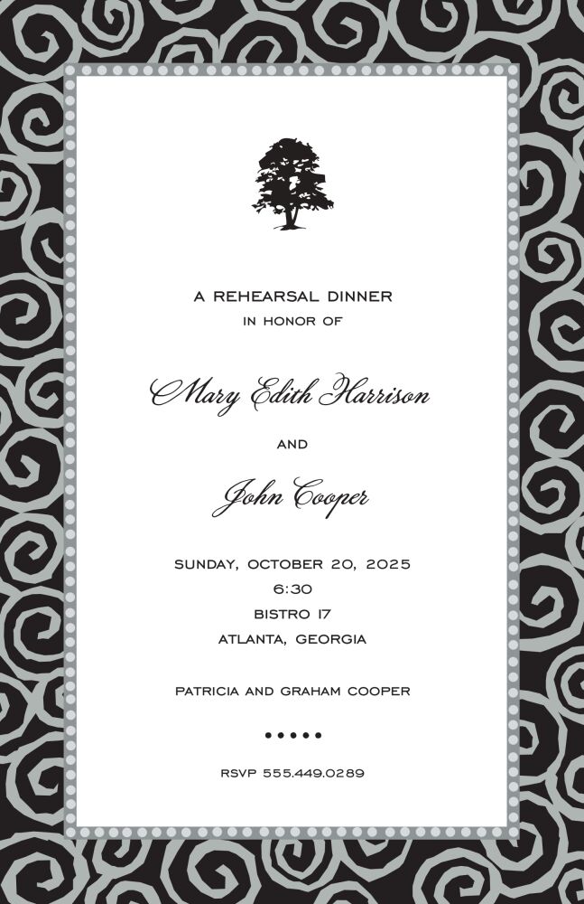 Swirls Silver On Black Invitation