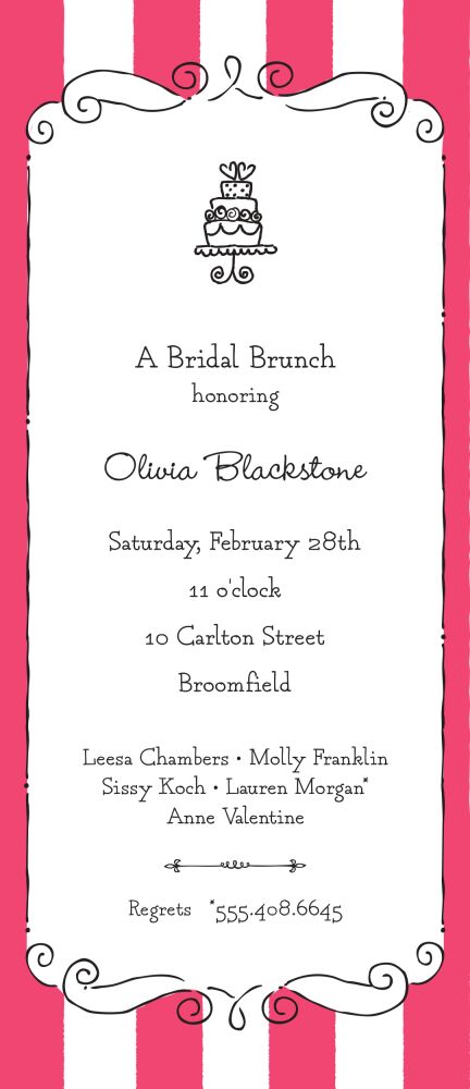 Striped Curly Frame Black & Coral Invitation