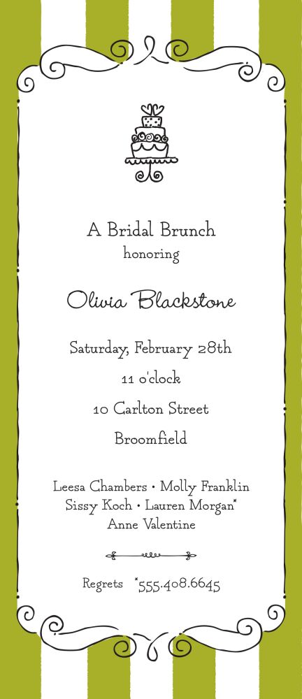 Striped Curly Frame Black & Olive Invitation