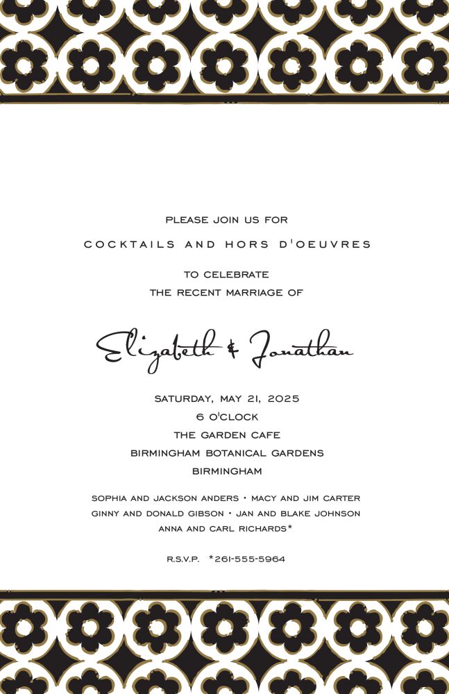 Circle Flowers Black Invitation