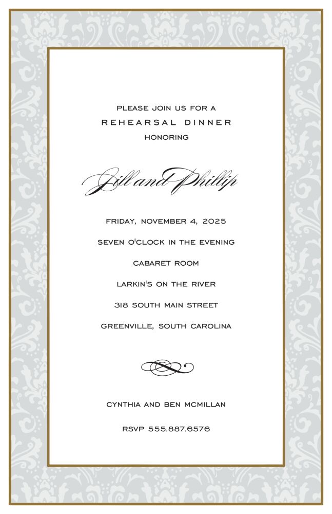 Damask Band Silver Tones Invitation
