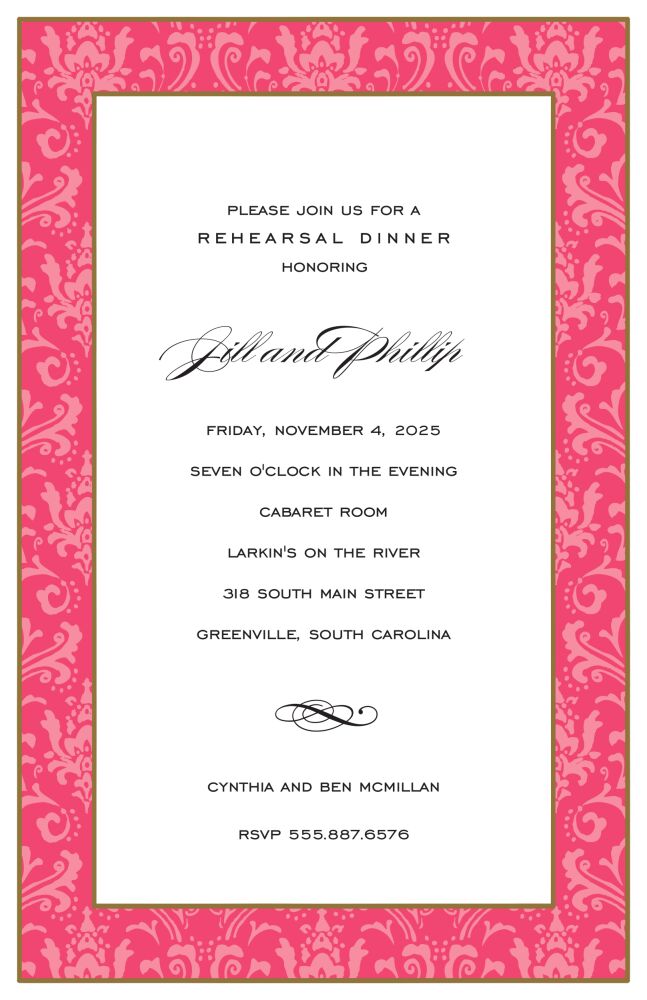 Damask Band Coral Tones Invitation