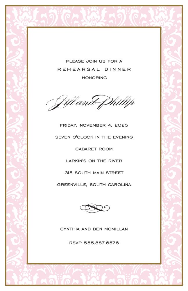 Damask Band Pink Invitation
