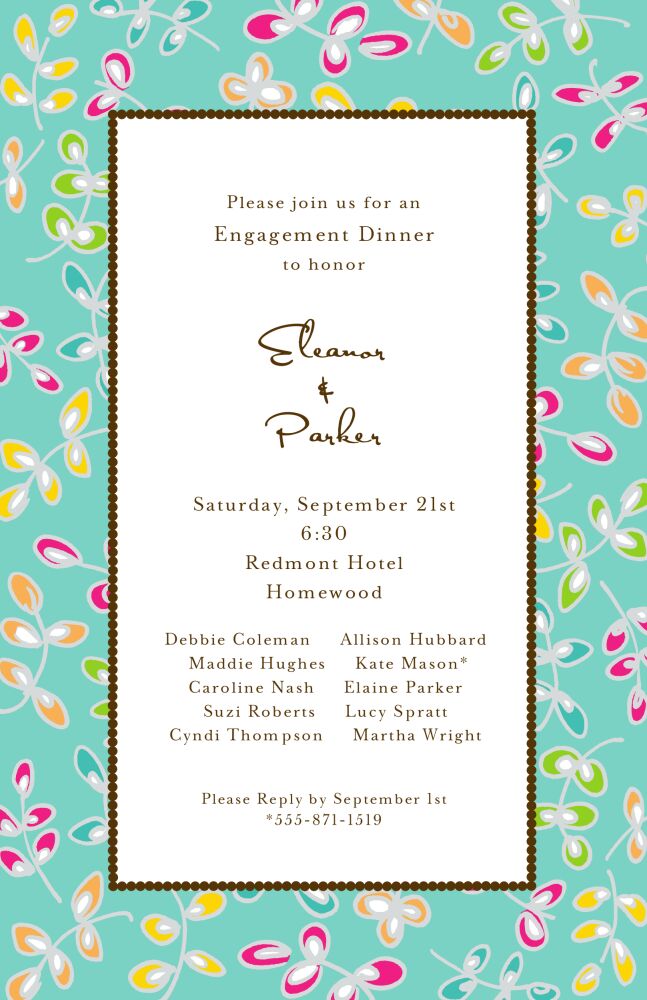 Fun Leaves Multi On Dark Aqua Invitation