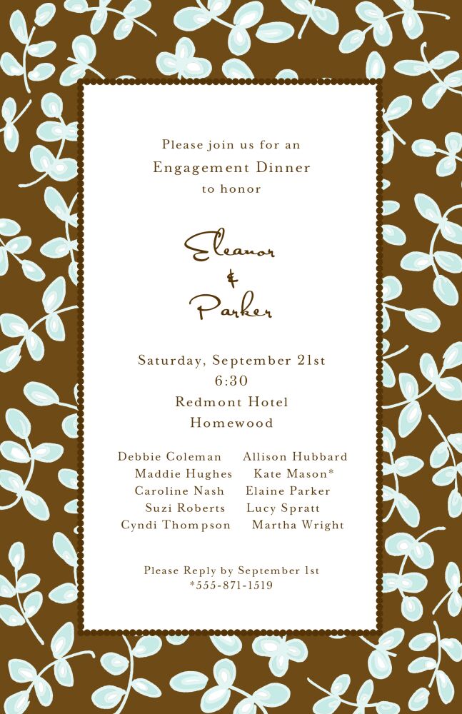 Fun Leaves Aqua On Chocolate Invitation