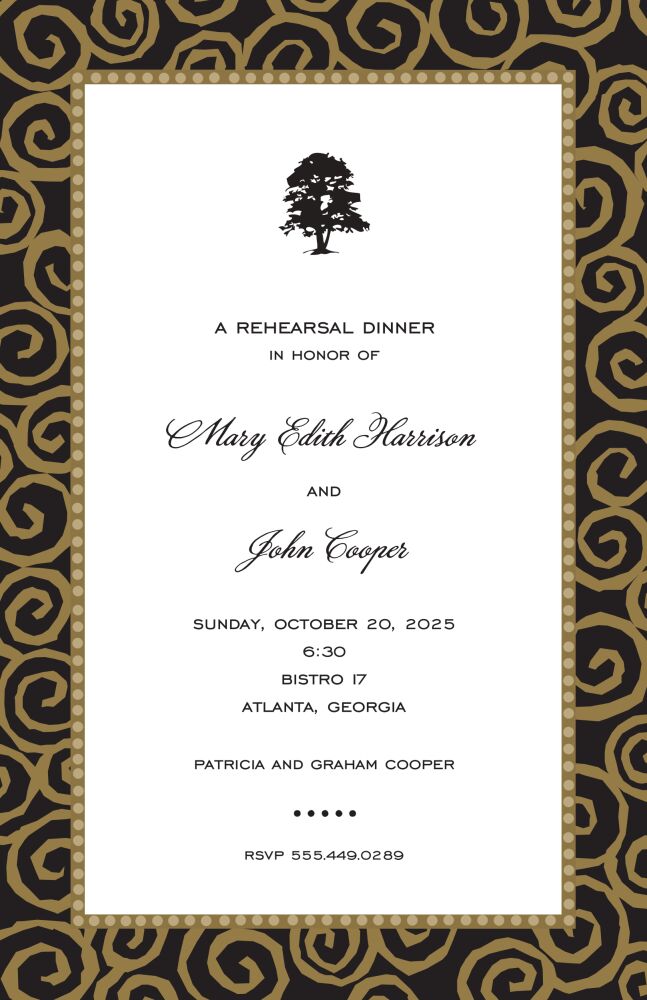 Swirls Gold On Black Invitation