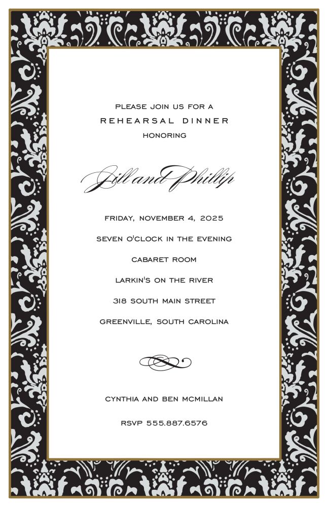Damask Band Black & Silver Invitation