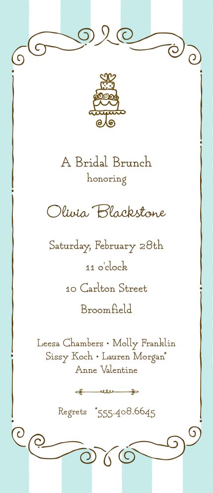 Striped Curly Frame Chocolate & Aqua Invitation