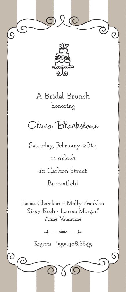 Striped Curly Frame Black & Taupe Invitation