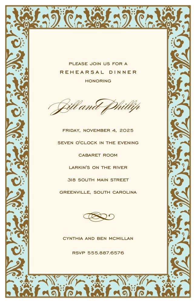 Damask Band Aqua Invitation