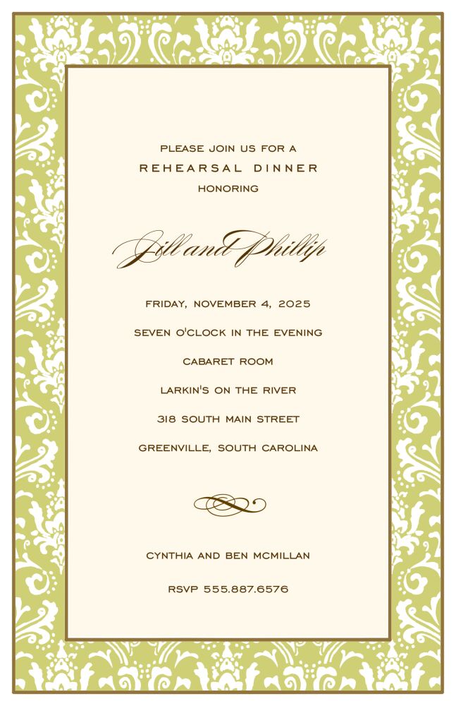 Damask Band Olive Invitation