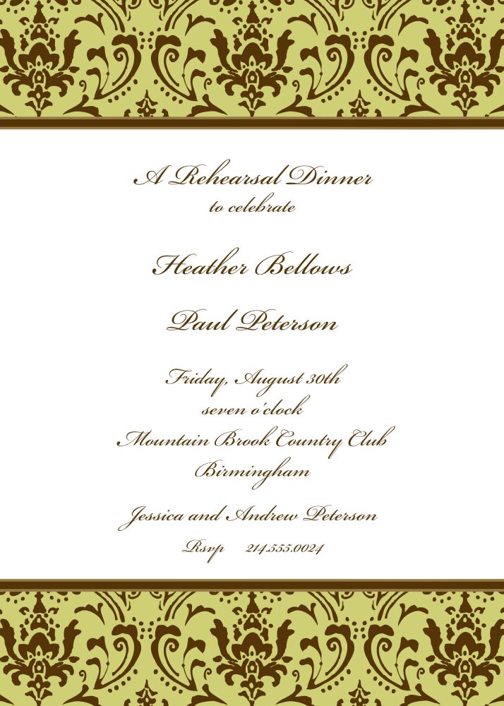 Damask Olive & Chocolate Invitation