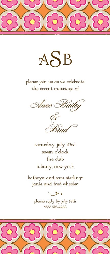 Circle Flowers Pink,ange & Latte Invitation