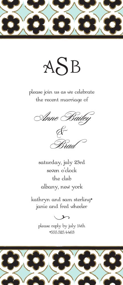 Circle Flowers Aqua & Gold Invitation
