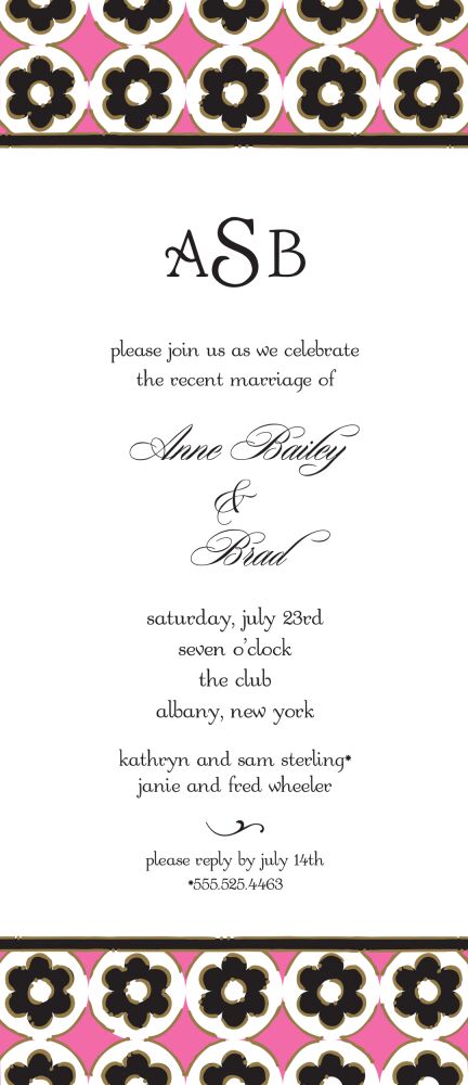 Circle Flowers Deep Pink & Gold Invitation