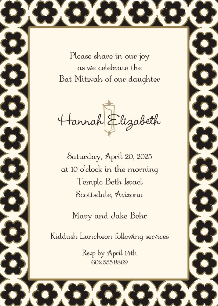 Circle Flowers Black Invitation