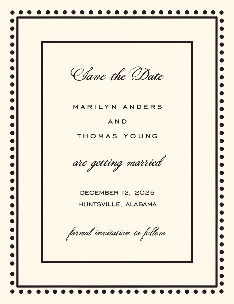 Antique Bead Border Black & Ecru Invitation