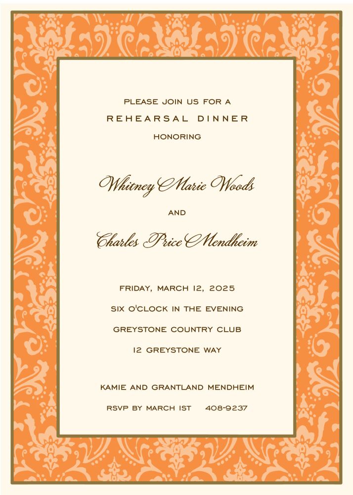 Damask Gold & Orange Invitation