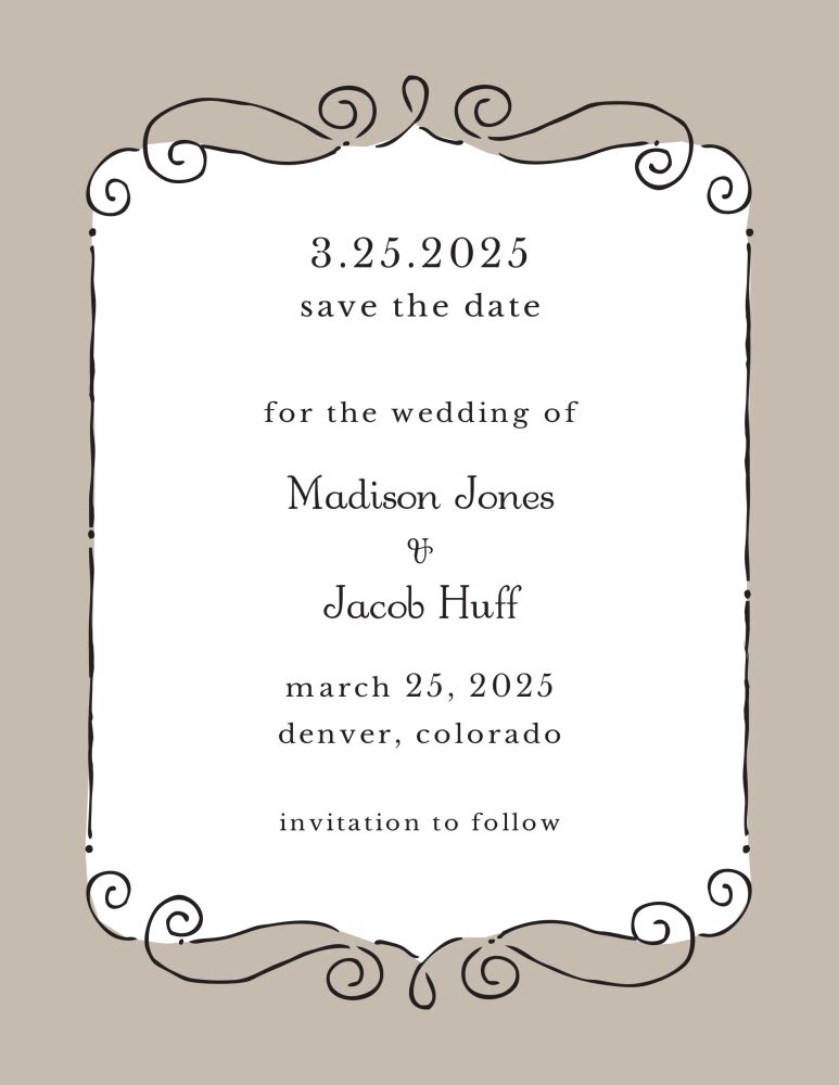Curly Frame Taupe Invitation