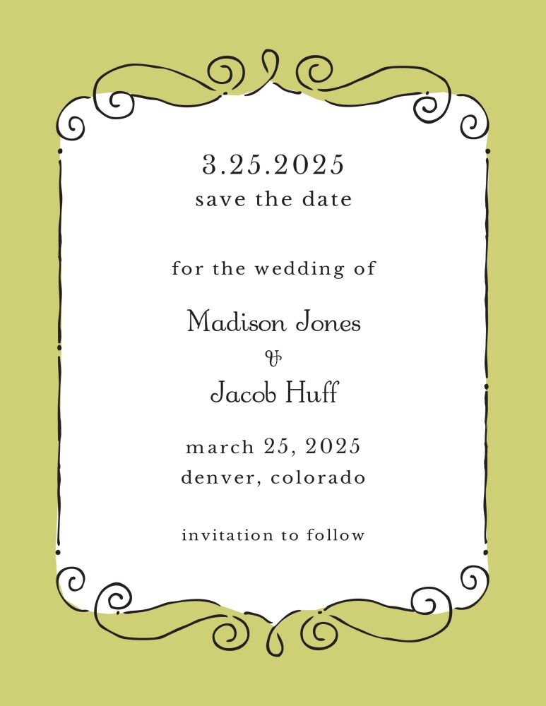 Curly Frame Olive Invitation