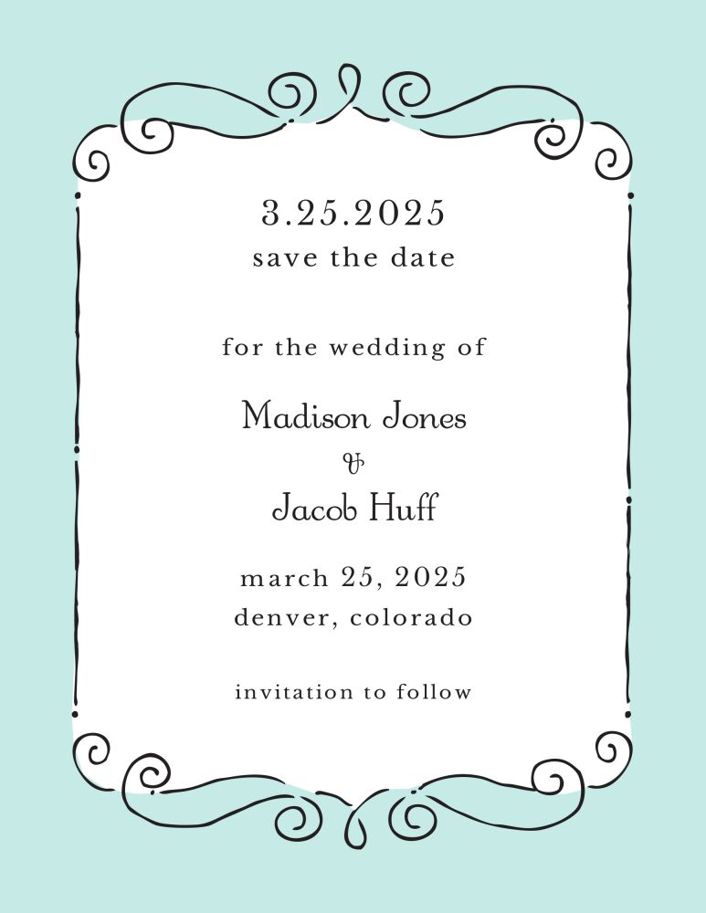 Curly Frame Aqua Invitation