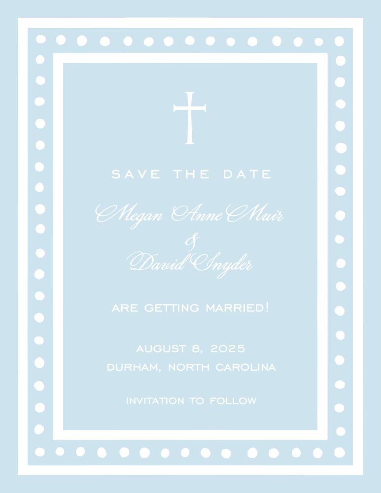 White Dotted Border Blue Invitation