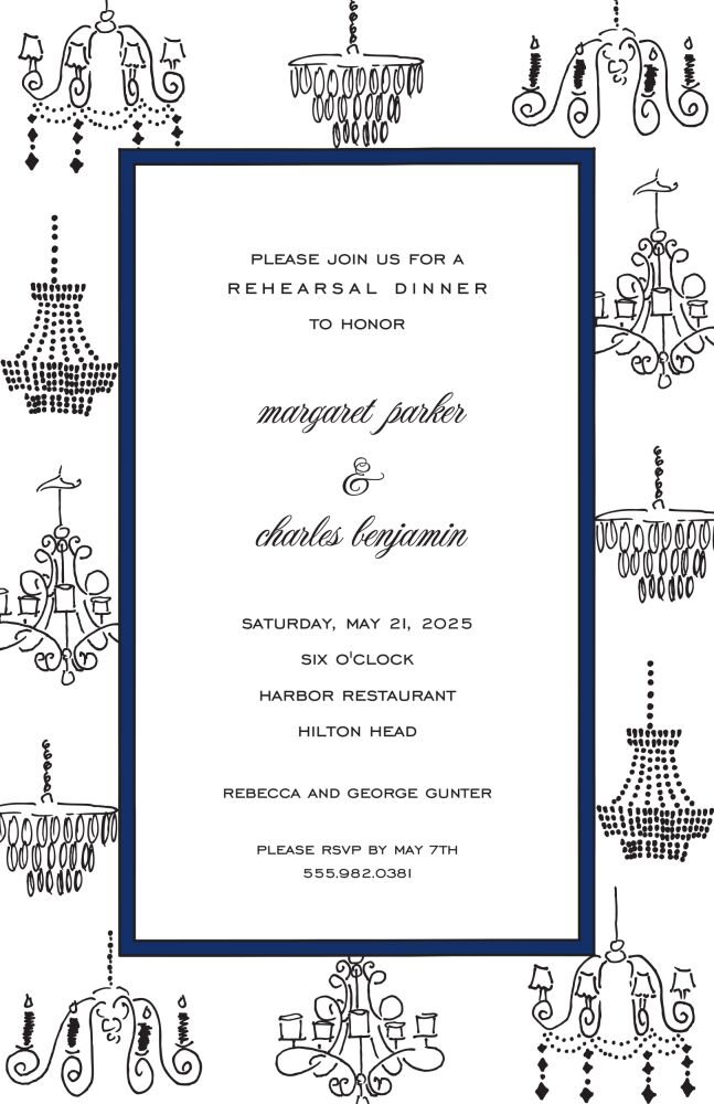 Chandeliers Navy Invitation