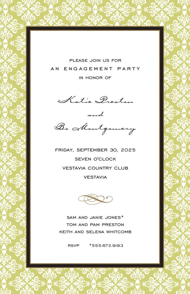 Lace Damask Olive Invitation
