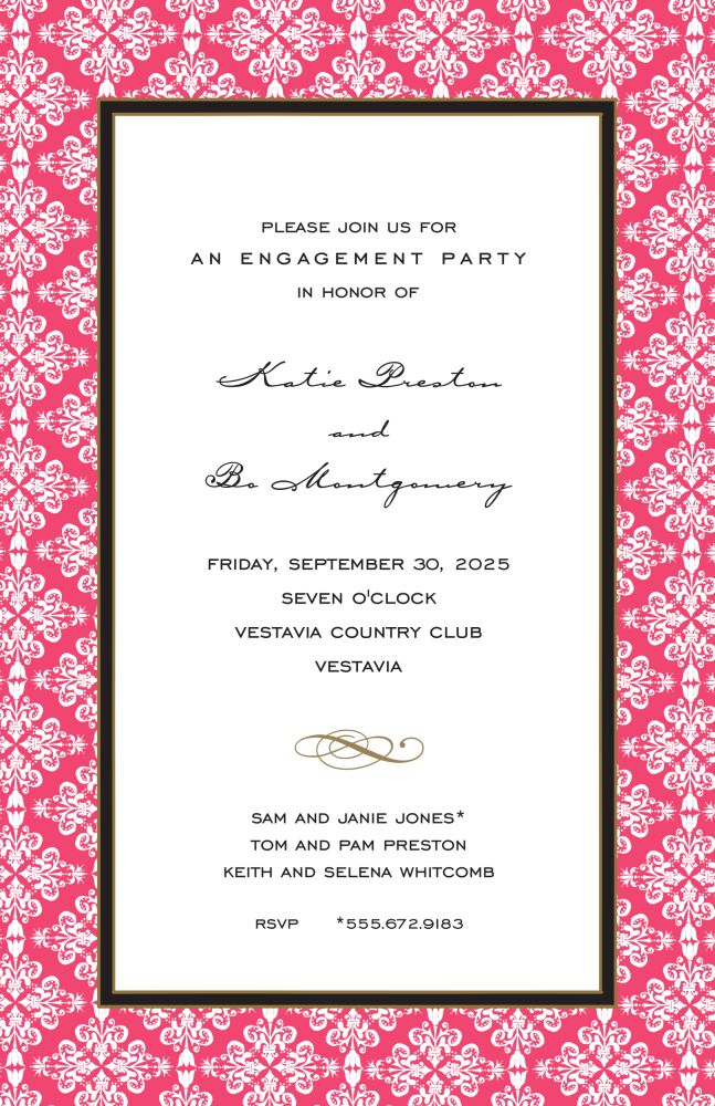 Lace Damask Coral Invitation