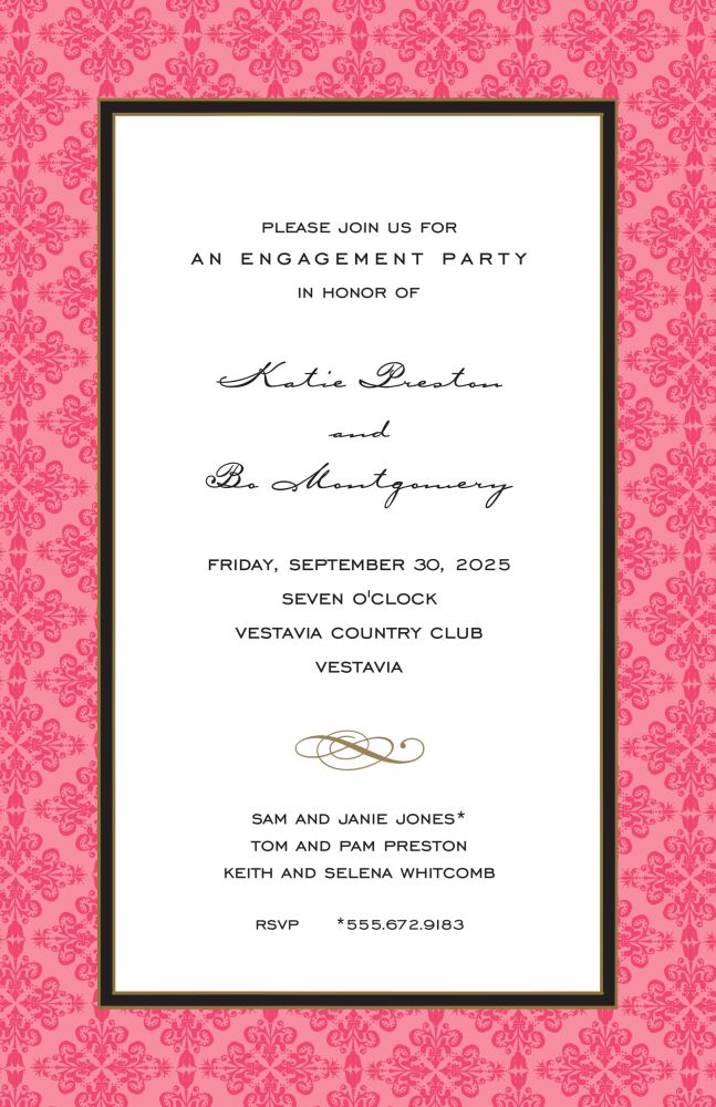 Lace Damask Coral On Coral Invitation