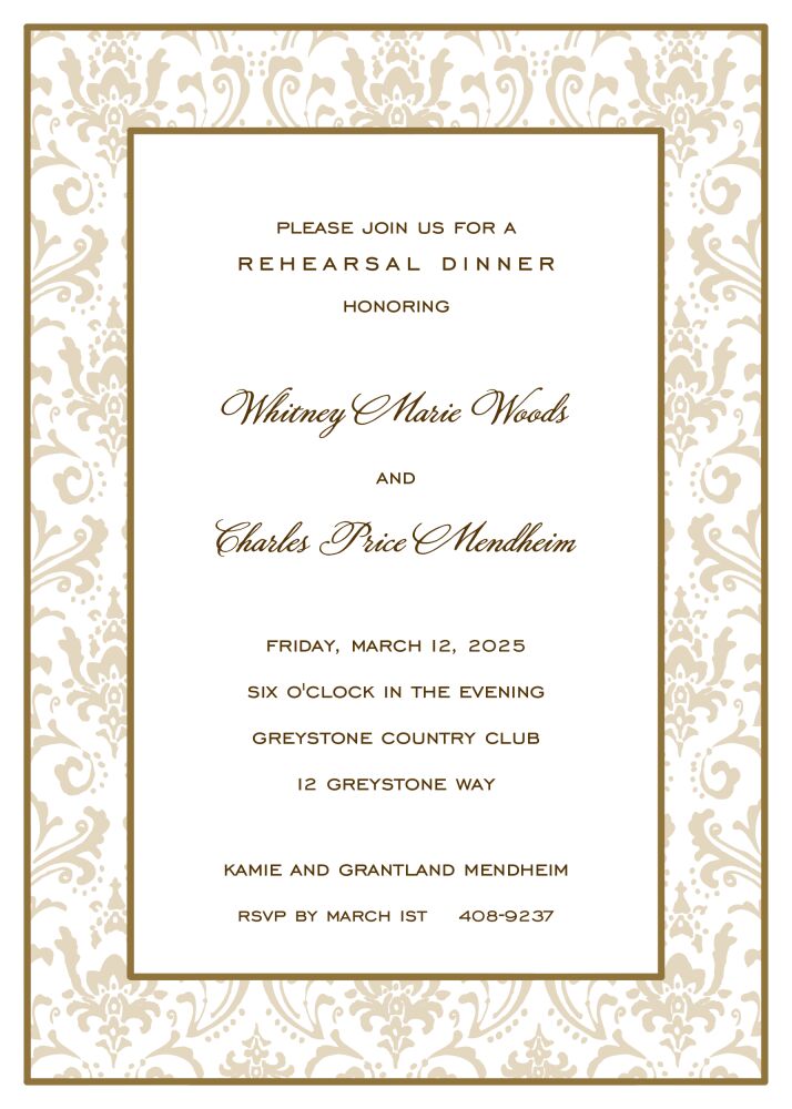 Damask Gold & Latte Invitation