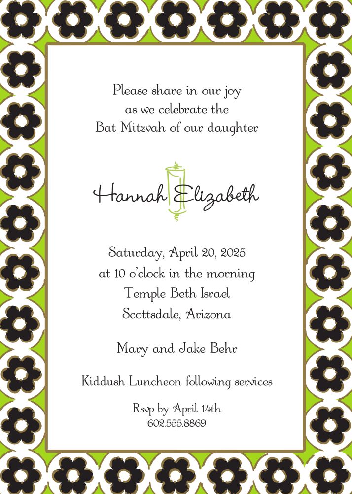 Circle Flowers Black & Lime Invitation