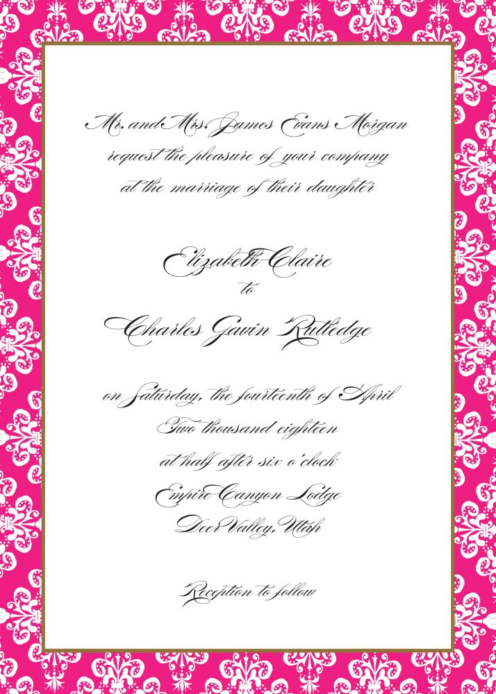 Lace Damask Edge Hot Pink Invitation