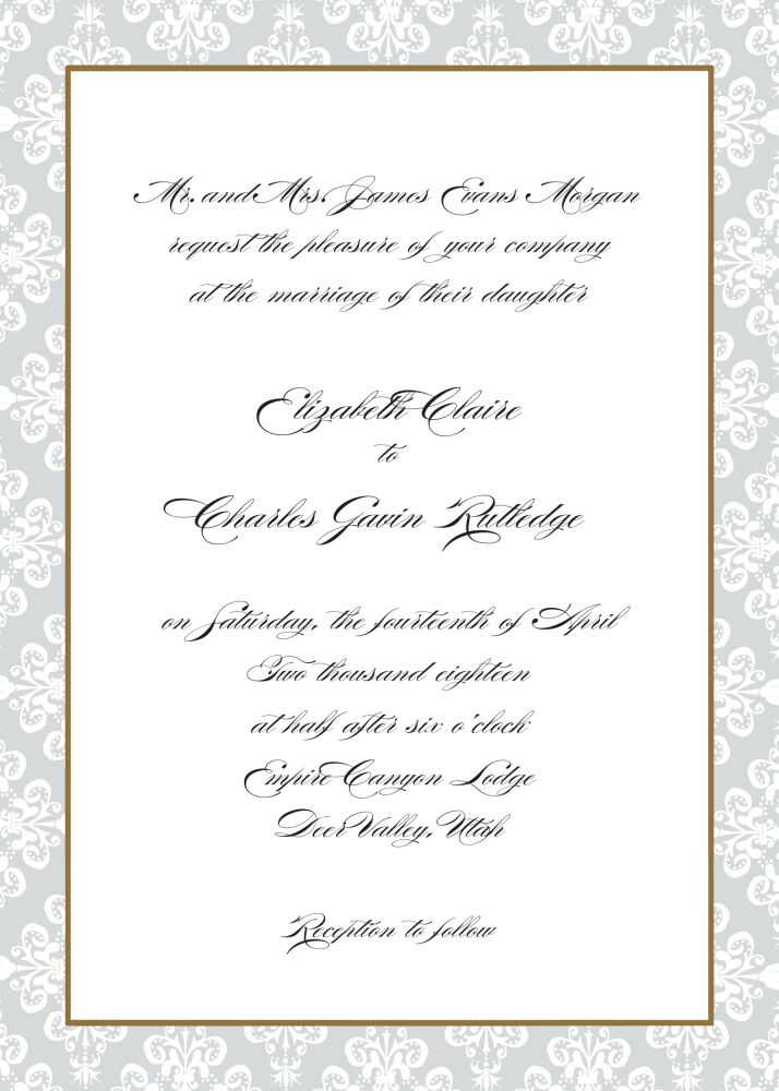 Lace Damask Edge Silver Invitation