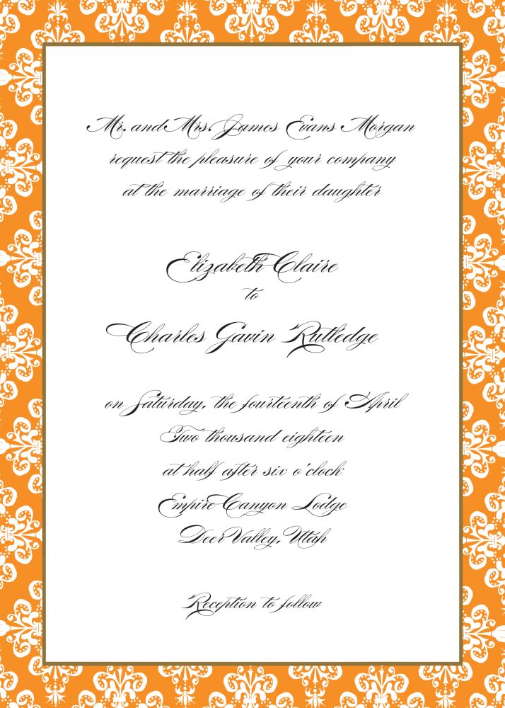 Lace Damask Edge Orange Invitation