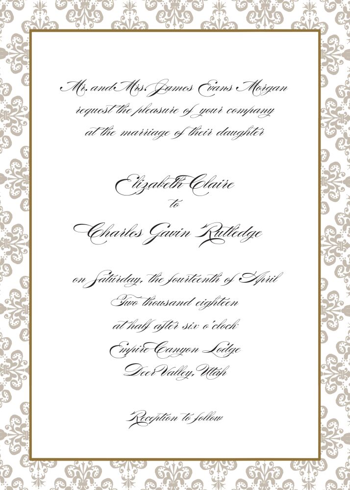 Lace Damask Edge Taupe Invitation