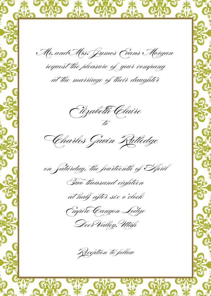 Lace Damask Edge Olive Invitation