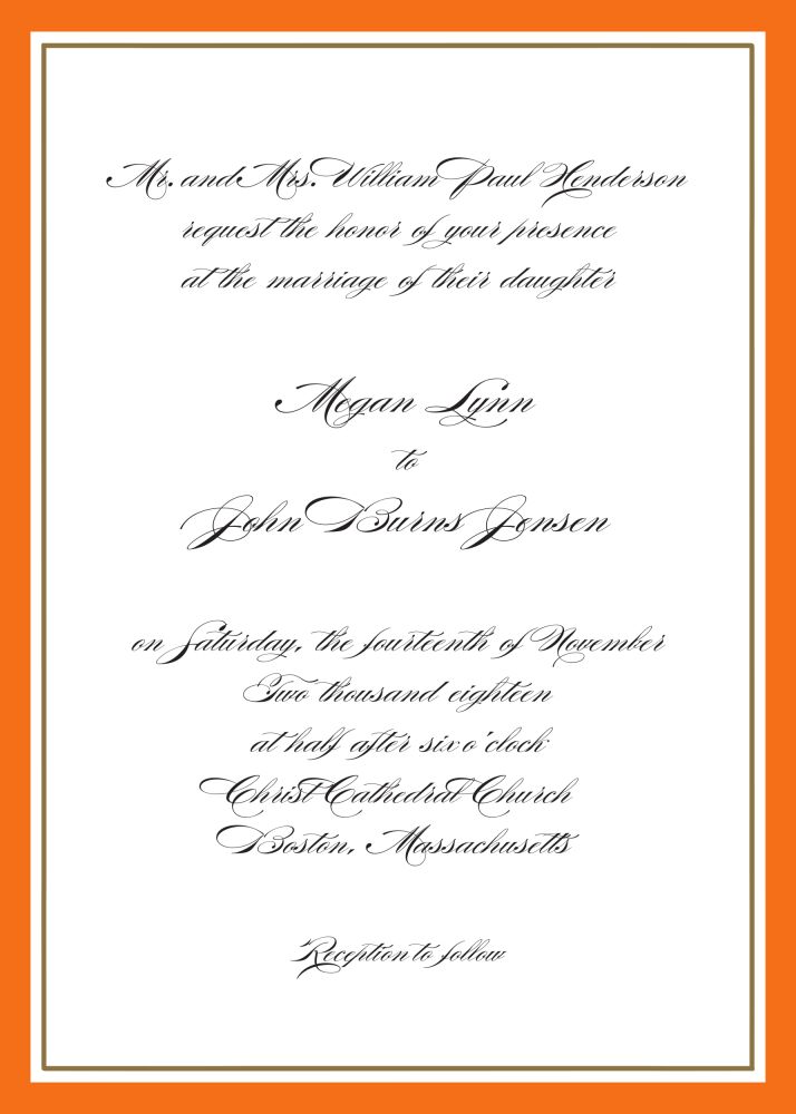 Timeless Border Orange & Gold Invitation