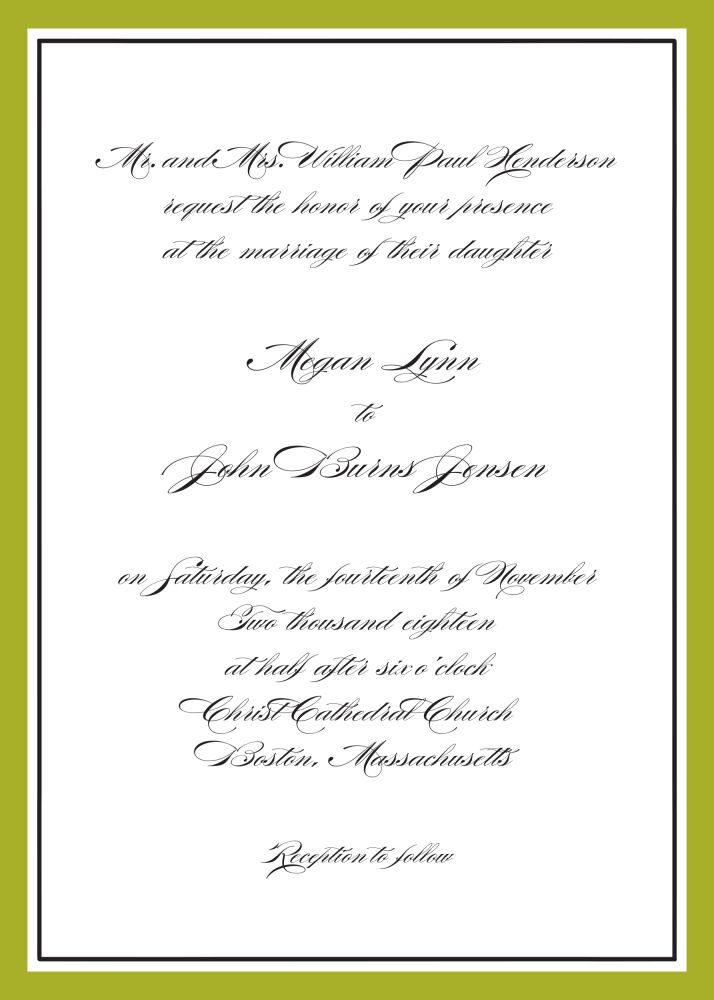 Timeless Border Olive & Black Invitation