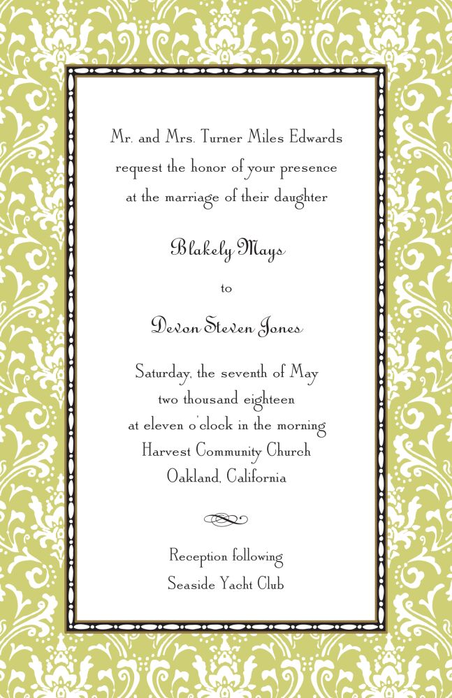 Damask Olive Invitation