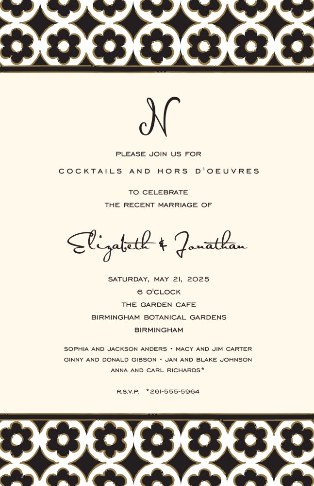Circle Flowers Black & Gold Invitation